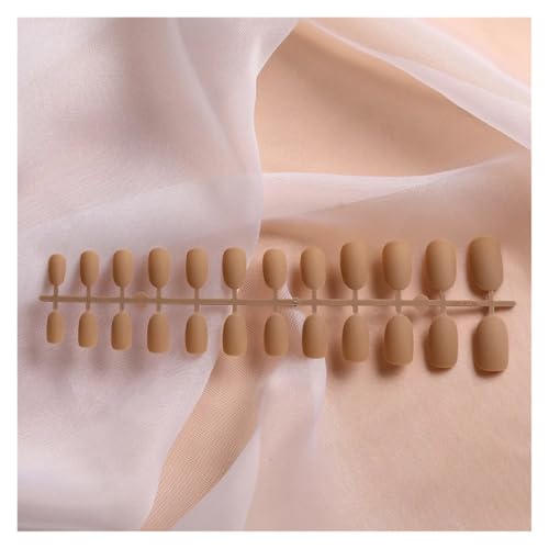 Nägel Zum Aufkleben 24Pcs/Set Strips Wearable Manicure Tools Ballerina Press on Nail Piece Matte Scrub Patch Coffin Fake Nails Artificial Finished(Khaki) von JMORCO