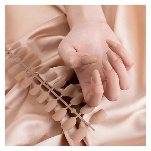 Nägel Zum Aufkleben 24Pcs/Set Strips Wearable Manicure Tools Ballerina Press on Nail Piece Matte Scrub Patch Coffin Fake Nails Artificial Finished(Light coffee color) von JMORCO
