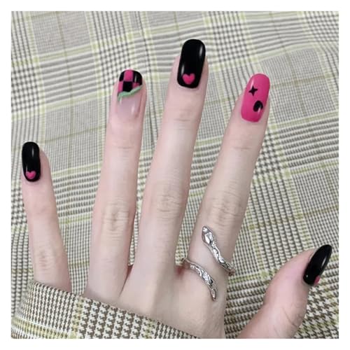 Nägel Zum Aufkleben 24Pcs Shiny Press on Fake Nails Dark Pink Square Short Gel Cover False Fingernails Manicure Art Tips for Women and Girl(Color14) von JMORCO