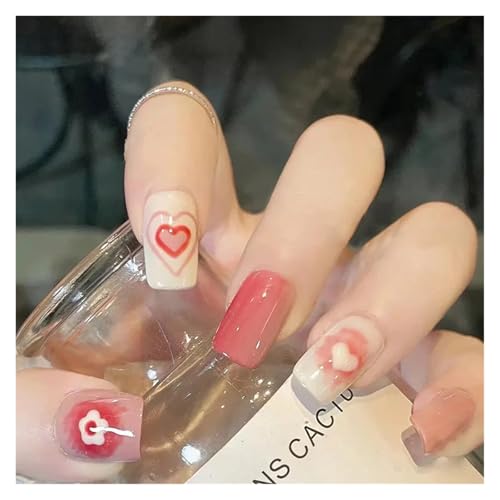Nägel Zum Aufkleben 24Pcs Shiny Press on Fake Nails Dark Pink Square Short Gel Cover False Fingernails Manicure Art Tips for Women and Girl(Color22) von JMORCO