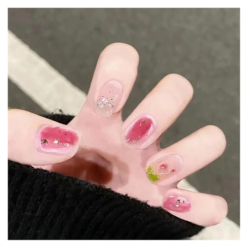 Nägel Zum Aufkleben 24Pcs Shiny Press on Fake Nails Dark Pink Square Short Gel Cover False Fingernails Manicure Art Tips for Women and Girl(Color33) von JMORCO