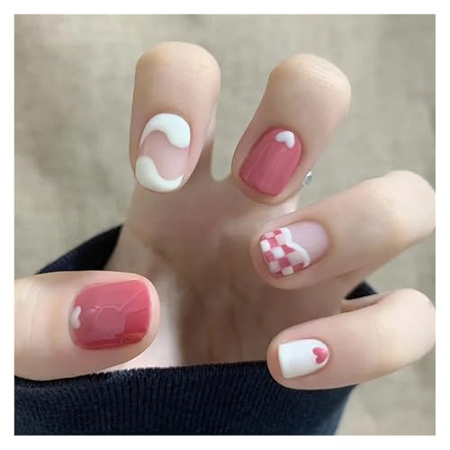 Nägel Zum Aufkleben 24Pcs Shiny Press on Fake Nails Dark Pink Square Short Gel Cover False Fingernails Manicure Art Tips for Women and Girl(Color5) von JMORCO