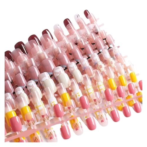 Nägel Zum Aufkleben 24pcs Gold Sun/Moon/Star Nude Press On Fake Nails Tips Without Glue Butterfly Abstract Women Design False Nails Manicure(Color-4) von JMORCO