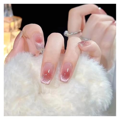 Nägel Zum Aufkleben Fake Nails Square Head Cat's Eye French Nail Glitter Powder Press on Nails Waterproof Faux Fingernails Christmas False Nails(AA8) von JMORCO