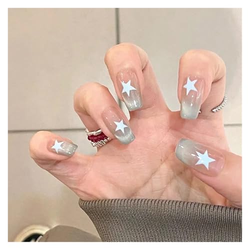 Nägel Zum Aufkleben Fake Nails Square Head Cat's Eye French Nail Glitter Powder Press on Nails Waterproof Faux Fingernails Christmas False Nails(BB11) von JMORCO