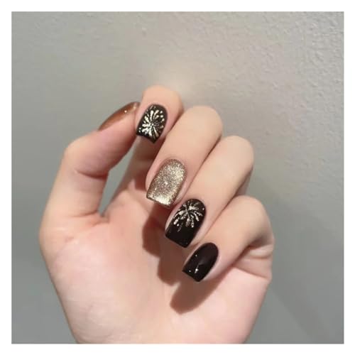 Nägel Zum Aufkleben Fake Nails Square Head Cat's Eye French Nail Glitter Powder Press on Nails Waterproof Faux Fingernails Christmas False Nails(Color10) von JMORCO
