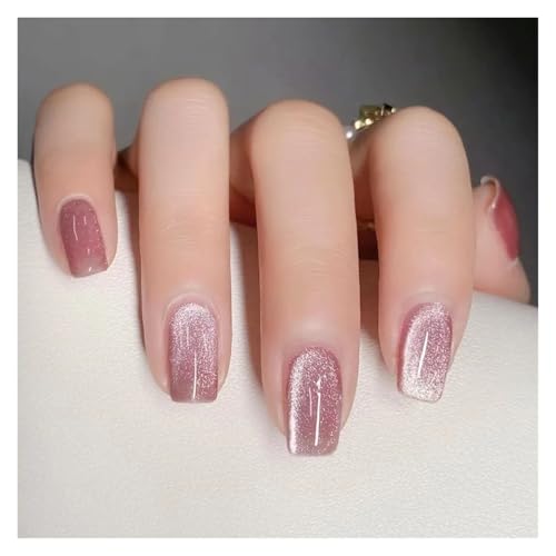 Nägel Zum Aufkleben Fake Nails Square Head Cat's Eye French Nail Glitter Powder Press on Nails Waterproof Faux Fingernails Christmas False Nails(Color11) von JMORCO