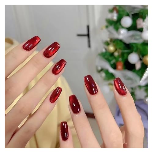 Nägel Zum Aufkleben Fake Nails Square Head Cat's Eye French Nail Glitter Powder Press on Nails Waterproof Faux Fingernails Christmas False Nails(Color12) von JMORCO
