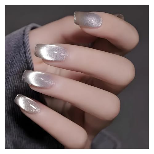 Nägel Zum Aufkleben Fake Nails Square Head Cat's Eye French Nail Glitter Powder Press on Nails Waterproof Faux Fingernails Christmas False Nails(Color17) von JMORCO