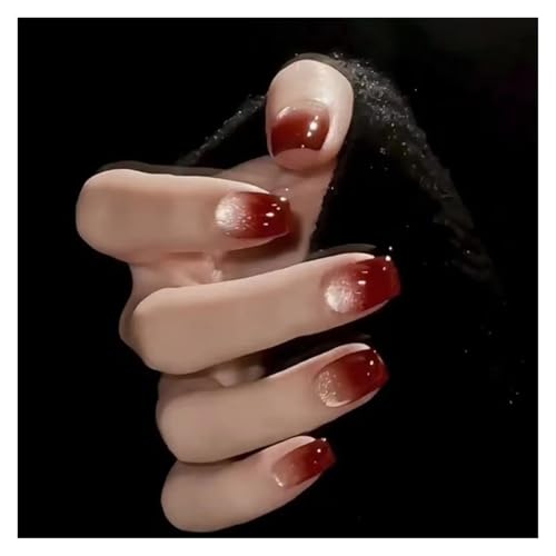 Nägel Zum Aufkleben Fake Nails Square Head Cat's Eye French Nail Glitter Powder Press on Nails Waterproof Faux Fingernails Christmas False Nails(Color19) von JMORCO