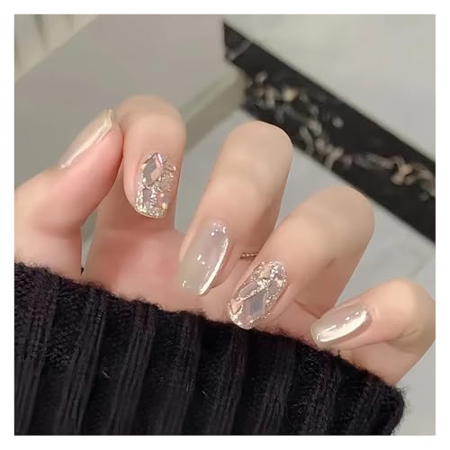 Nägel Zum Aufkleben Fake Nails Square Head Cat's Eye French Nail Glitter Powder Press on Nails Waterproof Faux Fingernails Christmas False Nails(Color20) von JMORCO