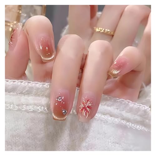 Nägel Zum Aufkleben Fake Nails Square Head Cat's Eye French Nail Glitter Powder Press on Nails Waterproof Faux Fingernails Christmas False Nails(Color21) von JMORCO