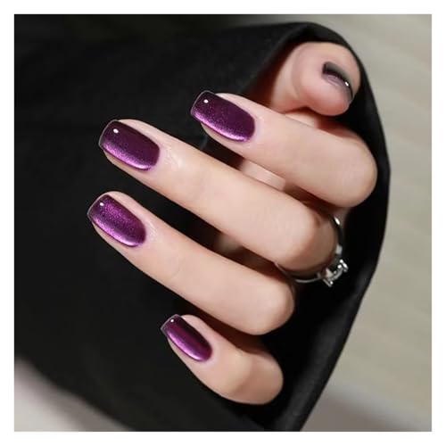 Nägel Zum Aufkleben Fake Nails Square Head Cat's Eye French Nail Glitter Powder Press on Nails Waterproof Faux Fingernails Christmas False Nails(Color22) von JMORCO
