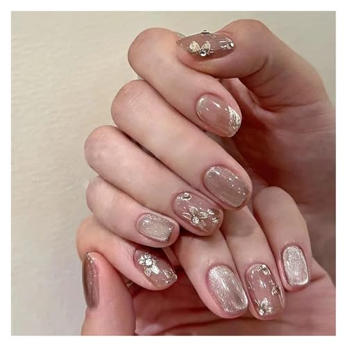 Nägel Zum Aufkleben Fake Nails Square Head Cat's Eye French Nail Glitter Powder Press on Nails Waterproof Faux Fingernails Christmas False Nails(Color23) von JMORCO