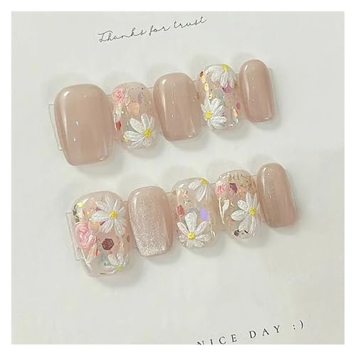 Nägel Zum Aufkleben Fake Nails Square Head Cat's Eye French Nail Glitter Powder Press on Nails Waterproof Faux Fingernails Christmas False Nails(Color24) von JMORCO