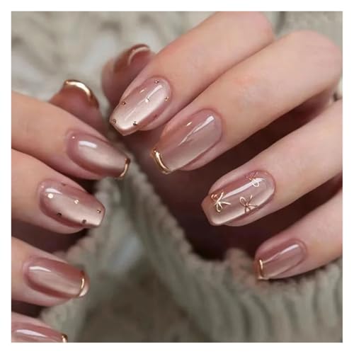 Nägel Zum Aufkleben Fake Nails Square Head Cat's Eye French Nail Glitter Powder Press on Nails Waterproof Faux Fingernails Christmas False Nails(Color25) von JMORCO
