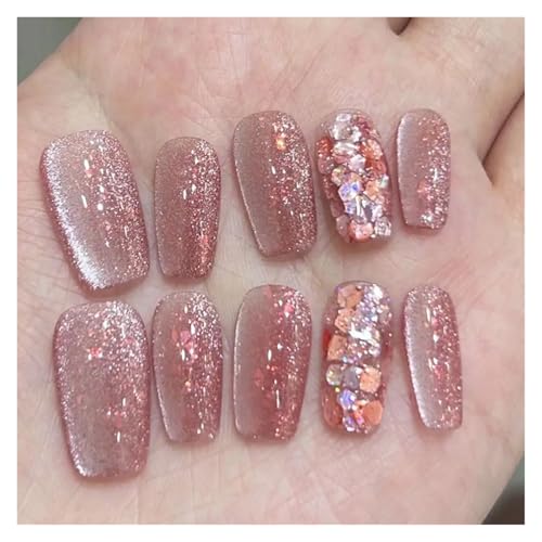 Nägel Zum Aufkleben Fake Nails Square Head Cat's Eye French Nail Glitter Powder Press on Nails Waterproof Faux Fingernails Christmas False Nails(Color29) von JMORCO