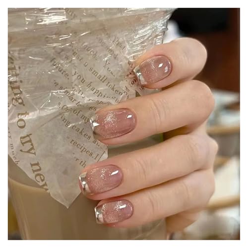 Nägel Zum Aufkleben Fake Nails Square Head Cat's Eye French Nail Glitter Powder Press on Nails Waterproof Faux Fingernails Christmas False Nails(Color30) von JMORCO