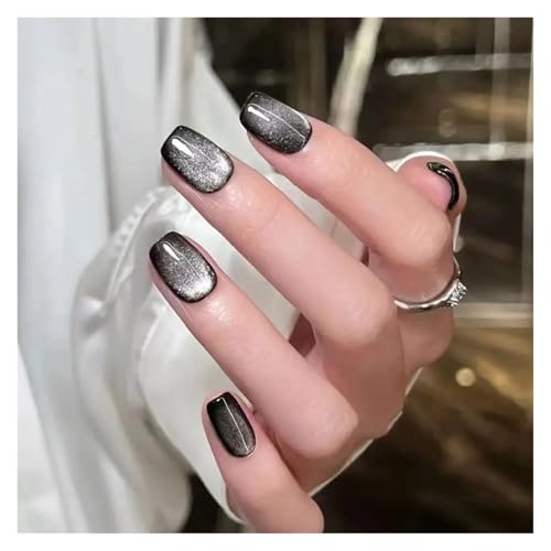 Nägel Zum Aufkleben Fake Nails Square Head Cat's Eye French Nail Glitter Powder Press on Nails Waterproof Faux Fingernails Christmas False Nails(Color33) von JMORCO