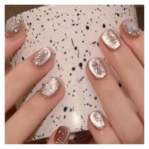 Nägel Zum Aufkleben Fake Nails Square Head Cat's Eye French Nail Glitter Powder Press on Nails Waterproof Faux Fingernails Christmas False Nails(Color4) von JMORCO