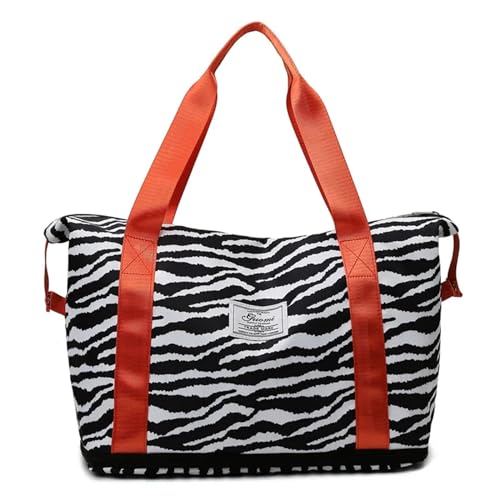 Reisetasche Große Kapazität Druck Reisetasche Frauen wasserdichte Weibliche Gepäck Tote Handtasche Duffle Wochenende Tasche Sport Schulter Tasche Reisetaschen (Color : Zebra Pattern) von JMORCO