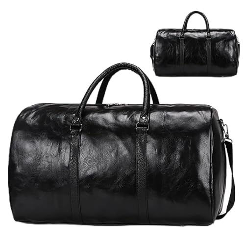 Reisetasche Leder Reisetasche Große Unabhängige Große Fitness Taschen Handtasche Tasche Gepäck Schulter Taschen Frauen Männer Business Koffer Pu Reisetaschen (Color : Black) von JMORCO