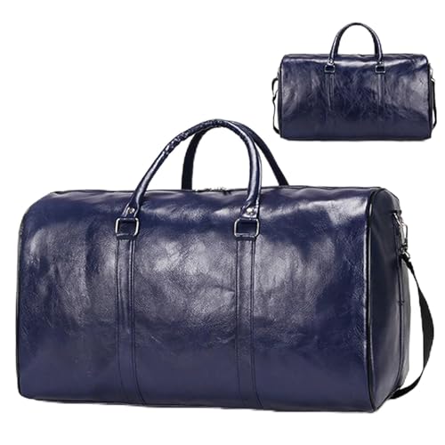 Reisetasche Leder Reisetasche Große Unabhängige Große Fitness Taschen Handtasche Tasche Gepäck Schulter Taschen Frauen Männer Business Koffer Pu Reisetaschen (Color : Blue) von JMORCO