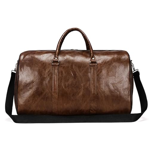 Reisetasche Leder Reisetasche Große Unabhängige Große Fitness Taschen Handtasche Tasche Gepäck Schulter Taschen Frauen Männer Business Koffer Pu Reisetaschen (Color : Brown) von JMORCO