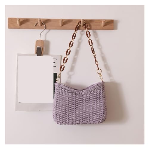 Strohtaschen Kleine frische lila gewebte Tasche New Crescent Single Shoulder Solid Stroh gewebte Tasche Damen Strandurlaub Strandtasche (Color : Purple) von JMORCO