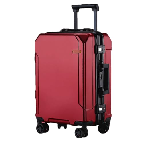 JMOZHCD Reisekoffer, modischer Koffer, Aluminiumrahmen, Trolley-Koffer, Herren- und Damen-Kabinenkoffer (Red(black Border) 22) von JMOZHCD