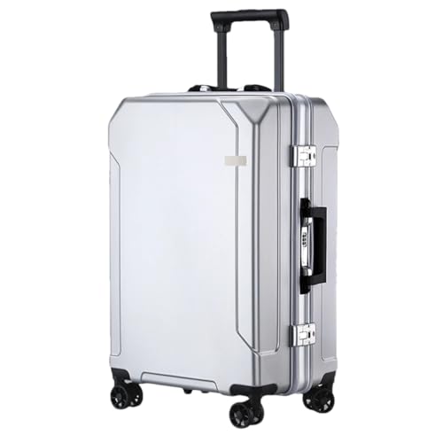 JMOZHCD Reisekoffer, modischer Koffer, Aluminiumrahmen, Trolley-Koffer, Herren- und Damen-Kabinenkoffer (Silver(white Border) 24) von JMOZHCD