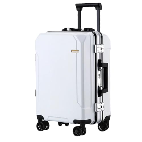 JMOZHCD Reisekoffer, modischer Koffer, Aluminiumrahmen, Trolley-Koffer, Herren- und Damen-Kabinenkoffer (White(white Border) 28) von JMOZHCD