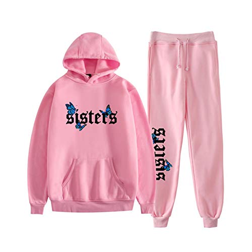 2-teiliges Uniform-Set für Schwestern mit Schmetterlingen, Kapuzenpullover, Jogginghose, Streetwear und Hose, für Herren Gr. 36, rosa 1 von JMSUN