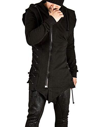 JMSUN Herren Hoodies Sweatshirts Side Schnür Fleece Gothic Zipper Hooded Jacket von JMSUN