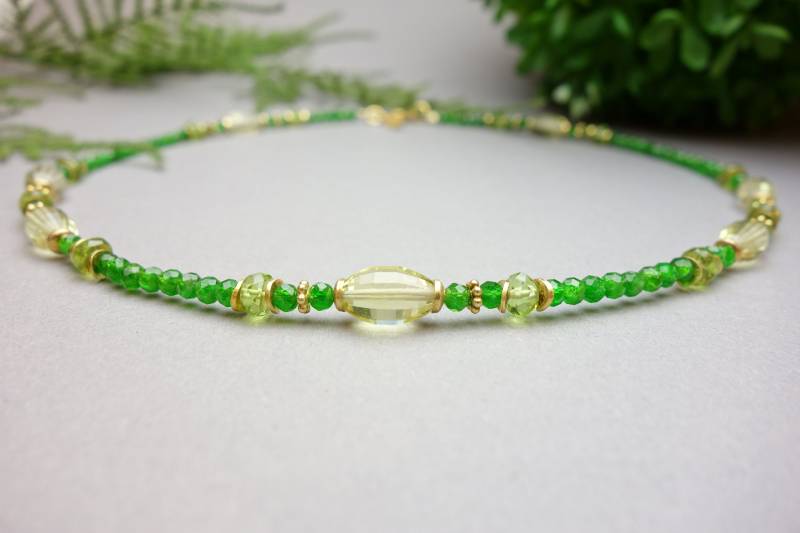 Collier "Anabelle', Halskette, Unikat, Chromdiopsid, Peridot, Lemonquarz, 925 Sterling Silber Collier "Anabelle', Halskette, Unikat, Chromdiopsid, Peridot, Lemonquarz, 925 Sterling Silber von JMSchmuckDesign