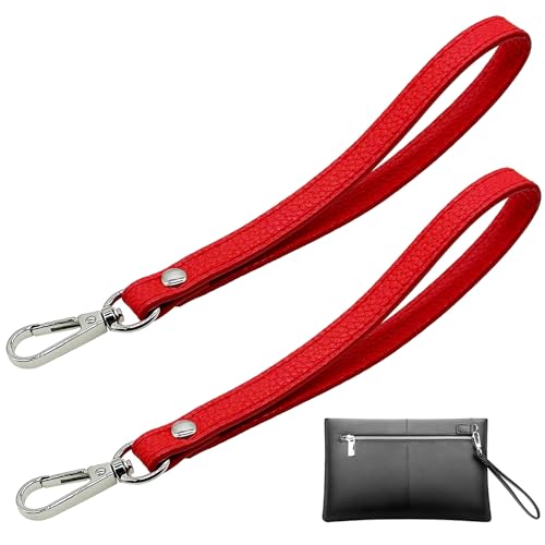 JMZLLRX 2 Stück Handgelenkschlaufe aus Leder, 20cm Lang Leder Handschlaufe Ersatz für Clutch Geldbörse Schlüssel, Schlüsselanhänger Tasche DIY (Silber Rot) von JMZLLRX
