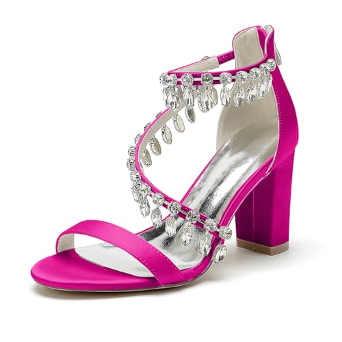 Brautschuhe Damen Offener Zeh Sandalen Reißverschluss Kristall Knöchelriemen Partei Abendschuhe,Fuchsia,36 EU von JMdfcqer