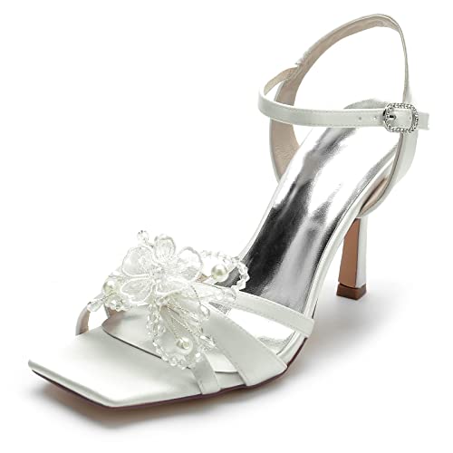 Brautschuhe Damen Perle Knöchelriemen Offener Zeh Sandalen für Hochzeit Abschlussball,Elfenbein,42 EU Brautschuhe Damen Perle Knöchelriemen Offener Zeh Sandalen für Hochzeit Abschlussball,Elfenbein,42 EU von JMdfcqer