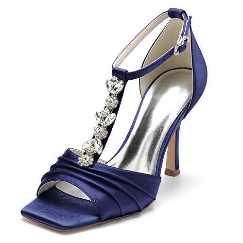 Damen Brautschuhe Offener Zeh Sandalen Strass T-Riemen Stöckel Absatz Hochzeitsschuhe,Marine,37 EU Damen Brautschuhe Offener Zeh Sandalen Strass T-Riemen Stöckel Absatz Hochzeitsschuhe,Marine,37 EU von JMdfcqer