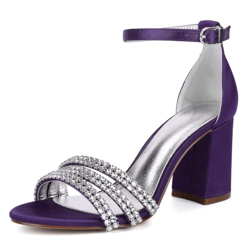 Damen Hochzeitsschuhe Blockabsatz mit Strass Offener Zehen Sandalen für Hochzeit Oder Abend,Dull Purple,37 EU Damen Hochzeitsschuhe Blockabsatz mit Strass Offener Zehen Sandalen für Hochzeit Oder Abend,Dull Purple,37 EU von JMdfcqer