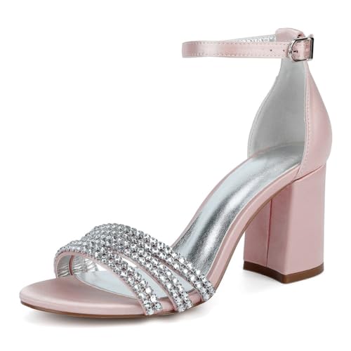 Damen Hochzeitsschuhe Blockabsatz mit Strass Offener Zehen Sandalen für Hochzeit Oder Abend,Dusty Rose,42 EU Damen Hochzeitsschuhe Blockabsatz mit Strass Offener Zehen Sandalen für Hochzeit Oder Abend,Dusty Rose,42 EU von JMdfcqer