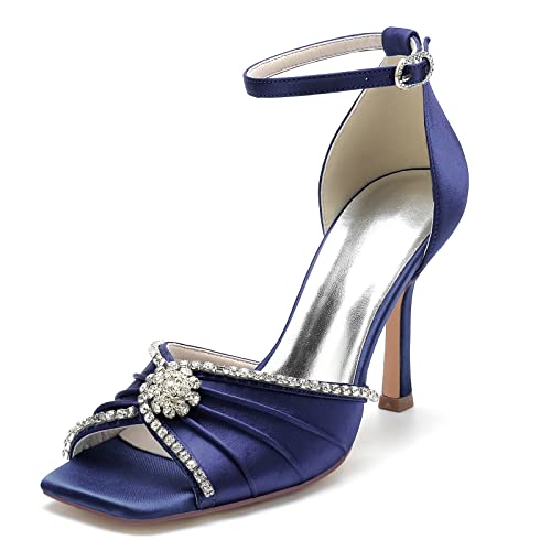 Damen Klassische Offener Zeh Sandalen Mit Absatz Strass Partei Abendschuhe,Marine,39 EU Damen Klassische Offener Zeh Sandalen Mit Absatz Strass Partei Abendschuhe,Marine,39 EU von JMdfcqer