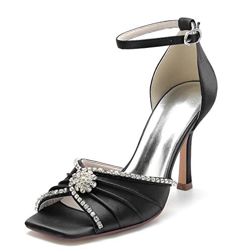 Damen Klassische Offener Zeh Sandalen Mit Absatz Strass Partei Abendschuhe,Schwarz,41 EU von JMdfcqer