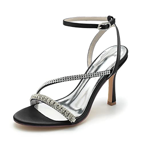 Damen Knöchelriemen Sommer Strass Offener Zeh Sandalen für Hochzeit Brautschuhe,Schwarz,37 EU von JMdfcqer