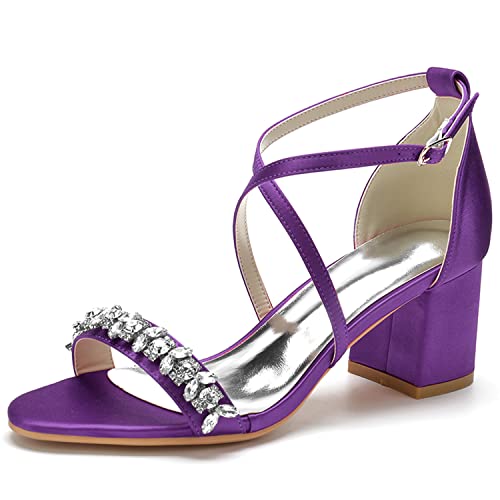 Damen Sandalen Offener Zeh Blockabsatz Kreuz Riemchen Sommer Partei Hochzeit Abendschuhe mit Strass,Dark Purple,39 EU Damen Sandalen Offener Zeh Blockabsatz Kreuz Riemchen Sommer Partei Hochzeit Abendschuhe mit Strass,Dark Purple,39 EU von JMdfcqer