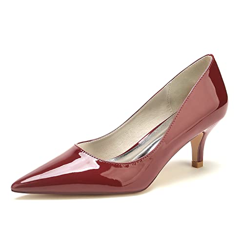 JMdfcqer Damen Brautschuhe Spitze Zehen Kätzchenabsatz Lackleder Absatzschuhe Slip auf Partei Abendschuhe,Burgundy,40 EU von JMdfcqer