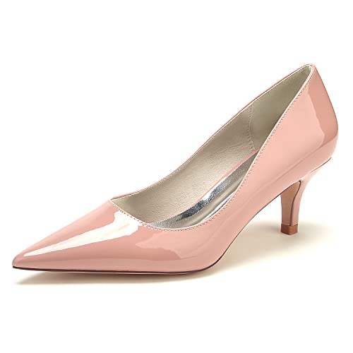 JMdfcqer Damen Brautschuhe Spitze Zehen Kätzchenabsatz Lackleder Absatzschuhe Slip auf Partei Abendschuhe,Nude pink,40 EU von JMdfcqer