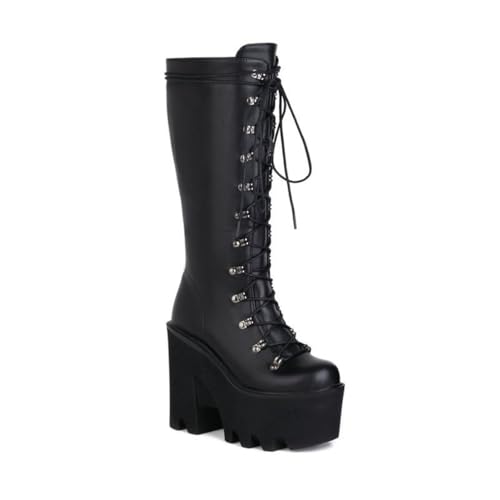 JMdfcqer Damen Gothic Platform Stiefel Runder Zeh Blockabsatz Schnürung Kniehohe Stiefel,Black1,44 EU JMdfcqer Damen Gothic Platform Stiefel Runder Zeh Blockabsatz Schnürung Kniehohe Stiefel,Black1,44 EU von JMdfcqer