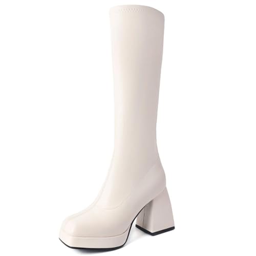 JMdfcqer Damen Kniehohe Stiefe mit Blockabsatz Mode Quadratische Zehe Plateau Langschaft Stiefel,Beige,38 EU JMdfcqer Damen Kniehohe Stiefe mit Blockabsatz Mode Quadratische Zehe Plateau Langschaft Stiefel,Beige,38 EU von JMdfcqer