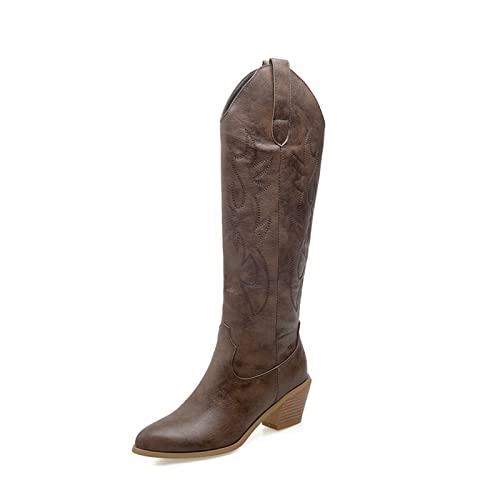 JMdfcqer Damen Kniehohe Stiefel Klassisch Stickerei Blockabsatz Westernreitstiefel,Braun,49 EU JMdfcqer Damen Kniehohe Stiefel Klassisch Stickerei Blockabsatz Westernreitstiefel,Braun,49 EU von JMdfcqer